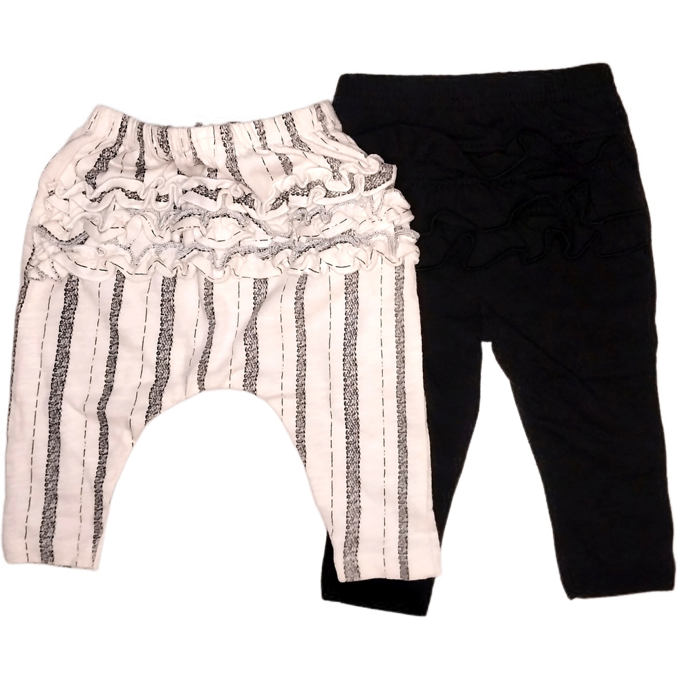 Two pairs of ruffle bottom (rear) pants in sizes 3-6M, Jessica Simpson/Garanimal